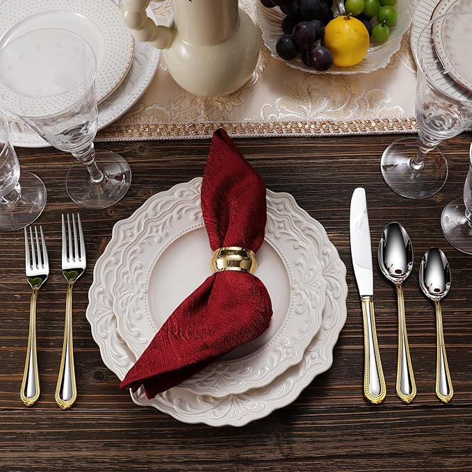 KEAWELL Pearl Edge 4-Piece Premium Spoon Set, 18/10 Stainless Steel, Fine Silverware Spoons with Refined Bead Design, Brightly Polished, Dishwasher Safe (Gold Accent, 7.56" Dinner Spoons)