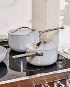Caraway Nonstick Ceramic Sauce Pan with Lid (1.75 qt) - Non Toxic, PTFE & PFOA Free - Oven Safe & Compatible with All Stovetops (Gas, Electric & Induction) - White