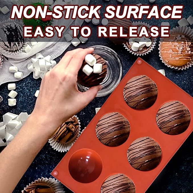 3 Pack Large 6-Cavity Semi Sphere Silicone Molds, Non-Stick Baking Mold for Making Standard Size Hot Chocolate Bomb, Cake, Jelly, Dome Mousse