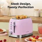 Toaster 2 Slice Retro Stainless Steel with 1.5” Extra Wide Slots Bagel, Defrost, Reheat, Cancel Functions, 6 Bread Shade Settings, Removable Crumb Tray, Purplish Pink