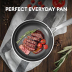 COOKING KING 10-Inch Stainless Steel Pan, Hybrid Nonstick Frying Pan, Skillet, 3-Ply Clad Cookware, Even Heat Distribution, Dishwasher & Oven Safe, with Stay-Cool Handle, Induction Compatible
