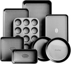 Nonstick Baking Pans Set, 8-Piece Stackable Bakeware Sets, Non-Toxic Oven Pan Set, Includes Baking Sheet, Cake Pan, Muffin Pan, Loaf Pan, Square Pan, Cookie Sheet & Roasting Pan, Black