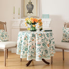 patdrea Designer Green French Table Cloth for Round Table,Vintage Italian Floral Country Linen Breathable Tablecloth,Cover for Kitchen Dining,Christmas,Thanksgiving,Diameter 67"-Tree Life