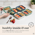 Ceramic Coated Glass Food Storage Containers | No PTFE, PFOA, PFAS, and BPA | Reusable Non Toxic Meal Prep Containers with Glass Lids | Easy To Store | 10 Piece Set [Willow]