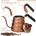 Mixpresso Gooseneck Pour Over Coffee Kettle - Barista Pour Control Design for Tea, 1.2 Liter (40 Oz) High-Grade Stainless Steel Drip Induction Cooker, Copper Stovetop Kettle