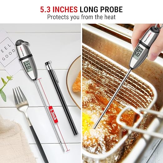 ThermoPro TP02S Digital Food Thermometer for Cooking Bread Baking Sourdough Liquids, Meat Thermometer Digital with Super Long Probe for Grill Kitchen BBQ Oil Milk Yogurt Candy Making Accessory