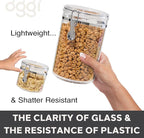 Oggi Tall Clear Canister with Clamp Lid, 58 oz - Large Airtight Food Storage Container, Ideal for Kitchen & Pantry Storage of Bulk, Dry Foods Including Pasta & Spaghetti