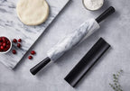 JEmarble Rolling Pin-Plastic Handles(White)(Premium Quality) Polished Surface 18-inch(10"Barrel) Genuine Stone Non-stick Save Effort Easy to Clean