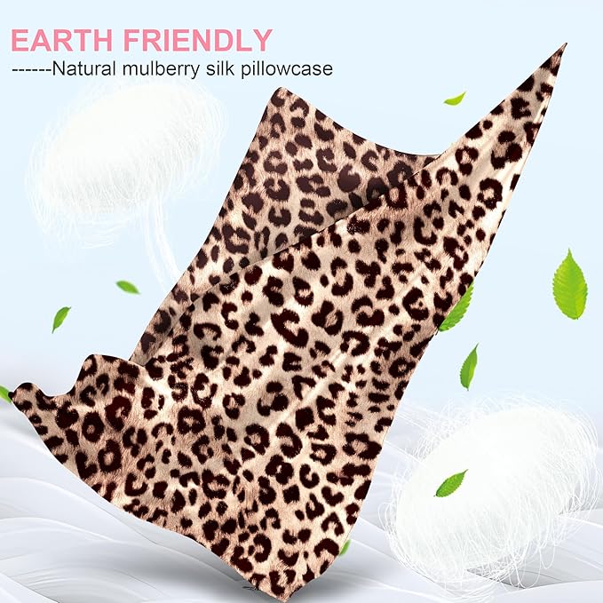 Mulberry Silk Pillow Cases Queen Size with Hidden Zipper, Ultra Smooth and Soft Breathable Cooling Silk Satin Pillowcase for Hair and Skin, Gifts for Women Men (Leopard Brown, 20x30 Inches, 1 Pack)
