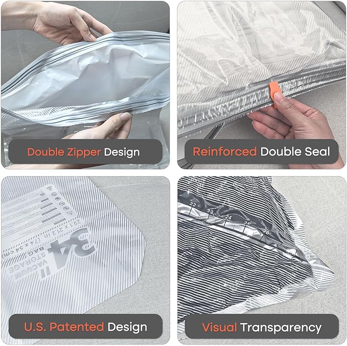 Vacuum Storage Bags for Clothing Travel, 8 Pack 29" Vacuum Seal Bags with Wireless Charging Pump Compression Packing for Clothes Suitcase Luggage Travel