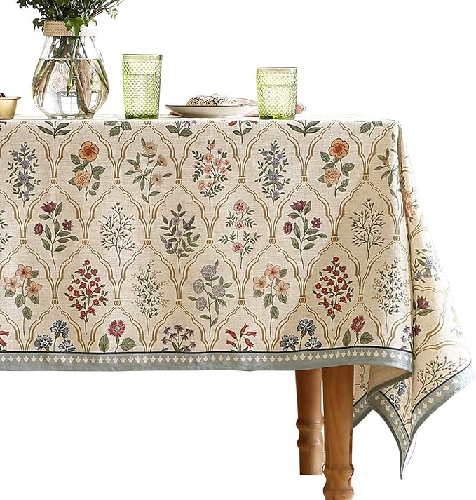 ISAENNE Designer Linen Tablecloth Rectangular,Western Colorful Floral Indoor Table Cloth,Wrinkle Resistant Decor Tablecloths for Dining Thanksgiving Kitchen Christmas,55"*87"-Serenity B