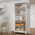 Kitchen Pantry Storage Cabinets, 75" Tall Metal Storage Cabinet with Doors and 4 Shelves, White Pantry Cabinet, Utility Kitchen Cupboard, Large Steel Cabinets for Dining, Office, Living Room