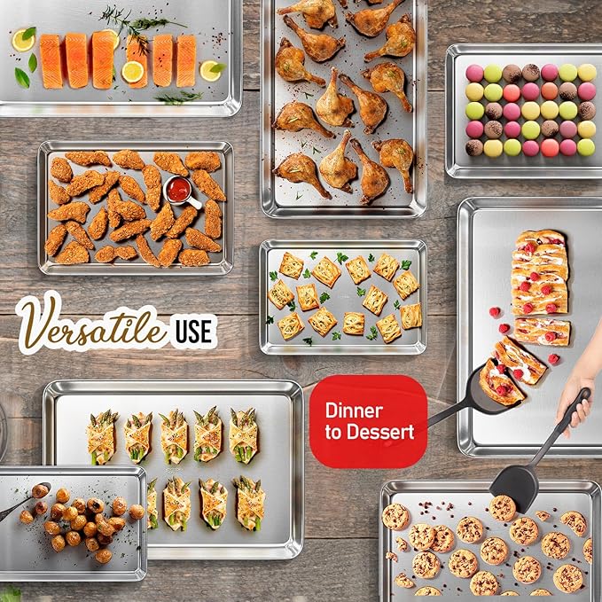 JoyTable Aluminum Baking Sheet Set, 2 Pack Sheet Pan, Commercial Quality Cookie Sheets for Baking or Roasting Non-Stick, 15 x 10 Inch Warp Resistant Aluminum Jelly Roll Baking Pan