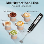 Milk Frother Handheld for Coffee, Electric Whisk 3 Speed Adjustable, Drink Mixer with Stainless 3 Whisks, Rechargeable Hand Frother Wand, Foam Maker for Latte Cappuccino Hot Chocolate Egg Black