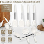 TeamFar Kitchen Utensils, 8PCS Cooking Silicone Utensils Kitchen Tool Kit with Stainless Steel Handle, for Nonstick Cookware Cooking Stirring Turning, Food Grade & Heat Resistant, Dishwasher Safe