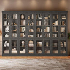 70.8" Tall Black Bookshelf with Glass Doors, Farmhouse Modular Bookcase with 6-Tier Adjustable Shelves, Large Storage Cabinet for Home Office, Living Room