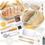 Banneton Bread Proofing Basket, Sourdough Bread Baking Supplies Kit, 10" Oval & 9" Round Banneton Baskets, Sourdough Basket Starter Set with Brush, Oil Can, Dough Whisk, Sling