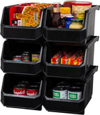 Plastic Containers for Organizing and Storage Bins for Closet, Kitchen, Office, Garage or Pantry Organization, Stackable Bins, Large (14.8" x 8" x 7"), 6-Pack, Black