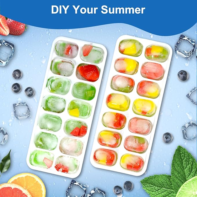 Ice Cube Tray, Ice Cube Trays for Freezer 4 Pack with Lids, Ice Tray Easy-Release, Ice Trays for Freezer Stackable, Silicone Ice Cube Tray for Drinks, Coffee - BPA-Free and Odor-Free