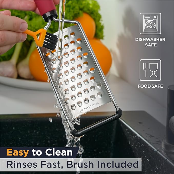 Deiss PRO Coarse Grater & Hand Held Cheese Grater - Sharp Stainless Steel Blades, Non-Slip Handle, Small Cheese Grater for Kitchen, Shredder, Dishwasher Safe
