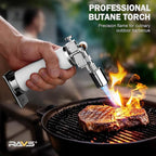 RAVS Butane Torch Lighter, Refillable Cooking Torch with Safety Lock and Adjustable Flame, Creme Brulee Torch for Baking, BBQ, White Mini Torch for Cooking, Gifts for Women, Butane Gas Not Included