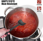 Heat Resistant Silicone Spoon Spatulas, Doosu 600°F High Temp Flexible Cooking Spoons Kitchen Spoonula Scratch-Proof for Mixing Stirring Scraping Serving Non-Stick Cookware (Set of 3, Black)