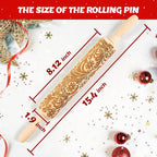 Christmas Gifts Wooden Embossed Rolling Pin for Baking, Stocking Stuffers Gifts for Women, Deep Engraved Embossing Rolling Pins with Snow Pattern Designs for Baking Cookies Stamps Roller DIY Tools