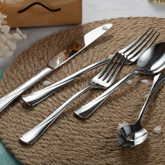 Alata Alice 40-Piece Silverware Set Stainless Steel Flatware Set,Service for 8,Mirror Polished Cutlery Set,Dishwasher Safe