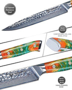 9 Inch Carving Knife, Slicing Knife - Hammered Damascus Steel & Resin Handle - Yao Series