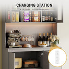 Garvee Kitchen Pantry Cabinet,71 in Tall Storage Cabinet with Doors&Shelves Adjustable, Kitchen Storage Hutch with Microwave Shelf, Led Lights&Charging Station,Corner Pantry Cabinet