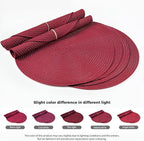 FunWheat Round Braided Placemats Set of 8 Place mats for Dining Tables Woven Heat Resistant Table Mats 15 inch (Wine,8pcs)