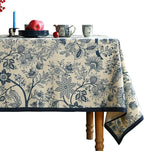 ISAENNE Designer French Linen Tablecloth Rectangular,Blue Floral Washable Indoor Table Cloth,Durable Home Decor Tablecloths for Dining Thanksgiving Kitchen Party Christmas,55"*87"-Ruyi B