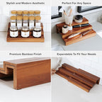 KitchenEdge Expandable Spice Rack Organizer for Cabinet, 3-Tier Shelf for Spice Organization (11” to 22”), Fits 36 Spice Jars, Seasoning and Pantry Storage, Non-Slip Feet, 100% Acacia Wood