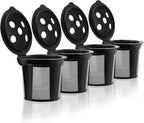 4 Reusable K Cups for Keurig K Supreme, K Supreme Plus, K Slim with Multistream Technology, K-Duo Hot & Iced - 4 Black Refillable Kcups Coffee Filters for Keurig Coffee Makers