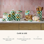 MACKENZIE-CHILDS Medium Enamel Canister, Kitchen Storage Container with Lid, Green-and-White Emerald Check