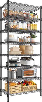 8 Tier Wire Shelving Rack Storage Shelves Loads1200LBS,Adjustable Metal Shelving Rack and Metal Shelves Pantry Shelves Commercial Wire Shelf for Closet Kitchen Office 72H X 13.8D X 23.6W