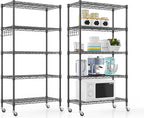 Himimi 5-Tier Storage Shelf Wire Shelving Unit on Wheels Heavy Duty Metal Shelves Adjustable Steel Rack Organization for Kitchen Garage Basement, Black