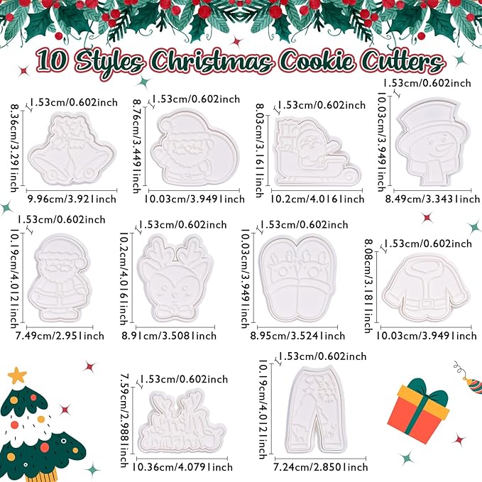 Flycalf Christmas Cookie Cutters Bell with Plunger Stamps Holiday PLA Baking Accessories Cutter Molds Gifts Decorative Party 3.5" Kitchen Cake Supplies