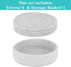 Trivets for Hot Dishes, Pots and Pans, Hot Pads with Storage Basket, Pot Holders for Kitchen, Heat Resistant Mat Protect Counter Home Essentials, Farmhouse Decor (Gray 4 PCS)