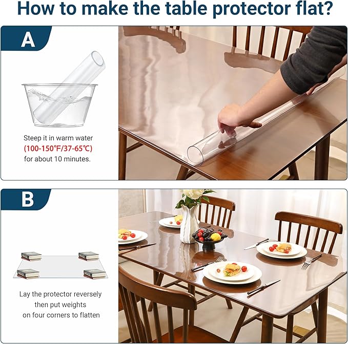 Clear Table Cover Protector Rectangle 12x48 Inch, 1.5mm Transparent Plastic Table Protector Waterproof, Anti-Scratch Clear Desk Mat for Office Desktop Dresser Dining Table, FDA Compliant