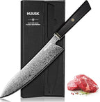 Huusk Damascus Chef Knife 8 Inch, 67-Layers Damascus Kitchen Knives with Ergonomic Wood Handle, Ultra Sharp Japanese Knife, Professional Cooking Knives for Home Kitchen Gift Idea