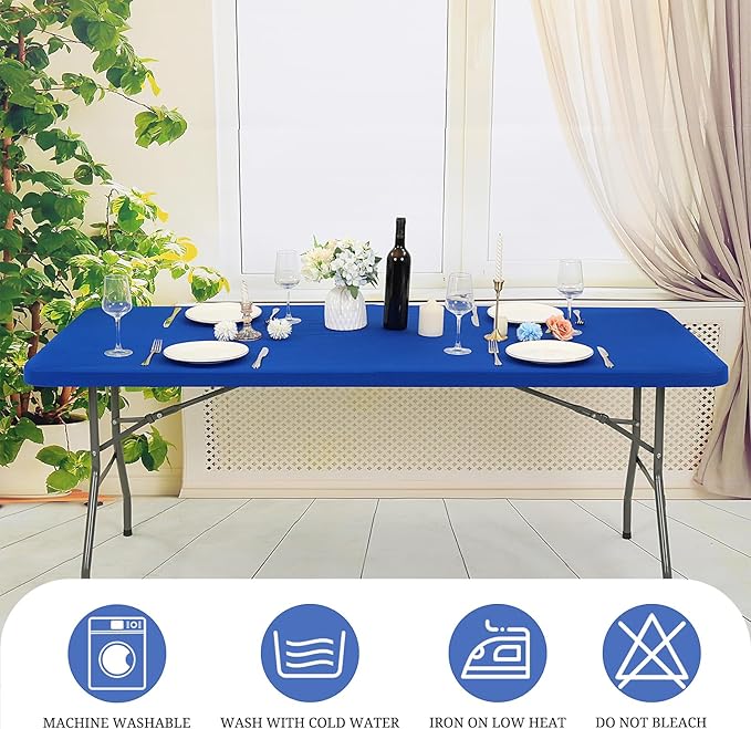10 Pack Stretch Fabric Table Top Cap Cover, fits 8' Tables, Spandex Table Covers Washable Elastic Rectangle Tablecloth Protector for Indoor Outdoor Party Picnic Wedding, Royal Blue, 30" W x 96" L