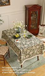 ISAENNE Designer Green Linen Small Square Table Cloth,Floral French Country Indoor Tablecloth,Stain Resistant Home Decor Tablecloths for Dining Kitchen Thanksgiving Christmas Party,55"*55"-Brune