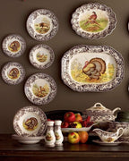 Spode Woodland Turkey Luncheon Plate - 9" Fine Earthenware Dish with British Flowers Border, Rustic Thanksgiving Design - Dishwasher, Microwave, Oven & Freezer Safe - Made in England