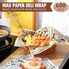 600 Pcs 12 x 12 Inch Deli Wax Paper Sheets Grease Resistant Tray Basket Liners Newsprint Paper Water and Grease Proof Sandwich Wrapping Square Hot Dog Wrappers for Food Baking (Brown,White)