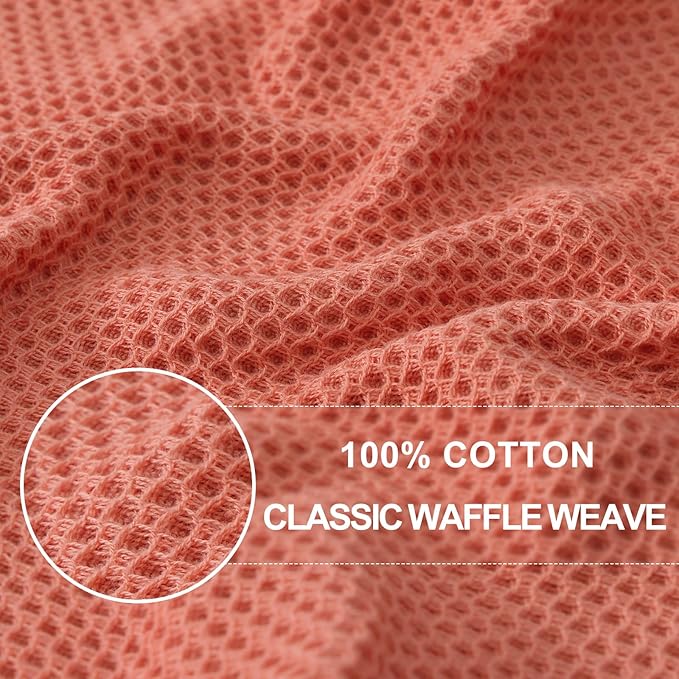 Homaxy 100% Cotton Waffle Weave Kitchen Dish Towels, Ultra Soft Absorbent Quick Drying Cleaning Towel, 13 x 28 Inches, 12-Pack, Coral
