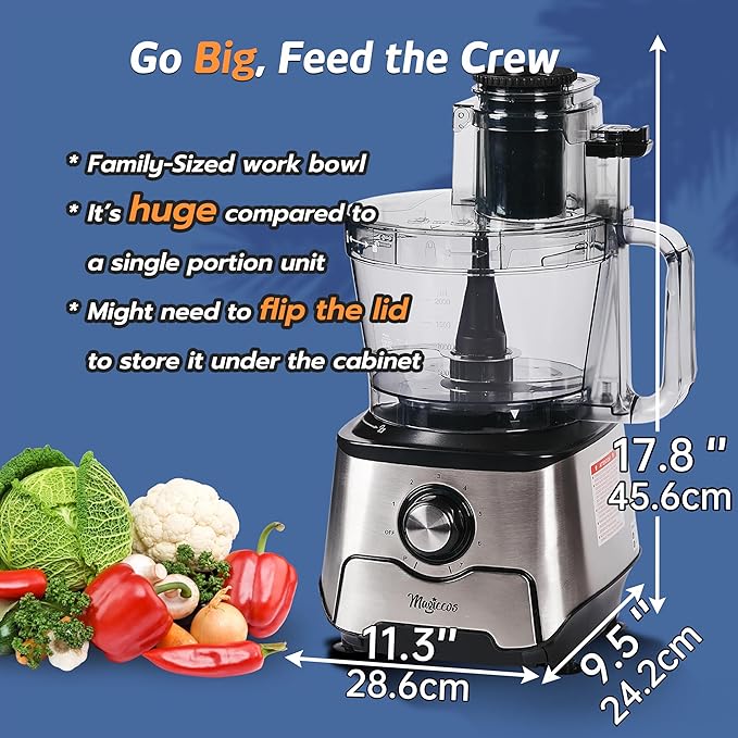 14-Cup French-Fry-Cutter Storage-Drawer Food-Processor - XL Bowl, Large Chute & Storage Drawer, Slicing & Shredding, Chopping & Mixing, For Fries, Cheese, Meat & Veggie Prep, For Home Kitchen