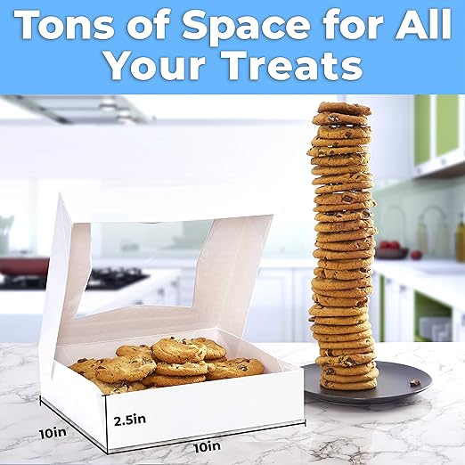 Gourmet 10in White Bakery Box 1 Pack/SINGLE BOX. Cute Window Display for Pies, Cakes, Cupcakes, Pastries. Transport Baked Goods With a Sturdy Carrier. Give Sweet Holiday Gifts at Work or School