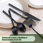 DEACORY Silverware Set Flatware Set Matte Black Cutlery Set Brushed Finished Hexagon Handle Heavy Stainless Steel 40 Pieces Dishwasher Safe Service for 8