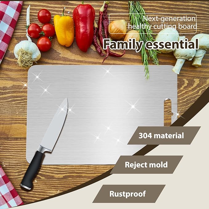 100% Pure Titanium Cutting Boards for Kitchen Suitable for restaurant and home food Meat &Vegetable &Pizza Can be Washed in a Dishwasher Safe Tabla Para Picar Para Cocina (14.2"Lx10"W)